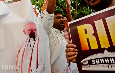 Youth Congress activists protest Rahul Gandhi's disqualification from Lok Sabha