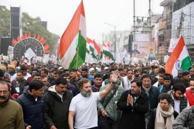 Rahul Gandhi during Bharat Jodo Yatra in Haryana's Karnal