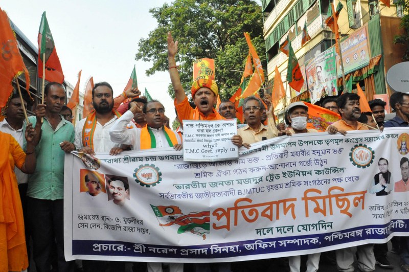 Ram Navami violence: BJP-backed trade union activists protest Bengal govt's failure to maintain law and order