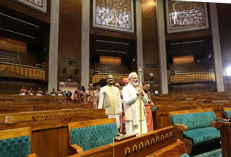 PM Modi installs 'Sengol' at new Parliament building