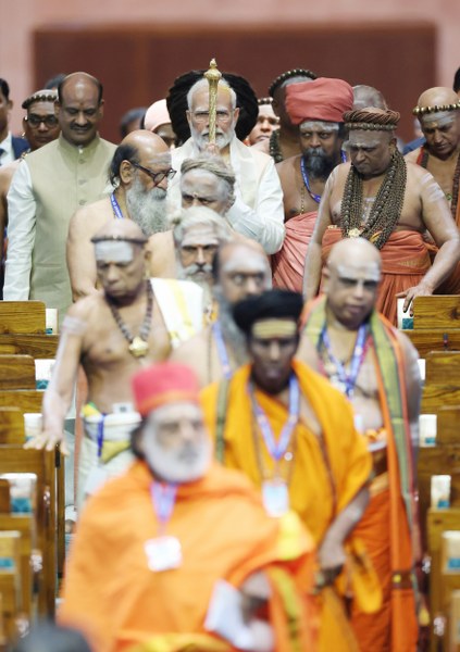 PM Modi installs 'Sengol' at new Parliament building