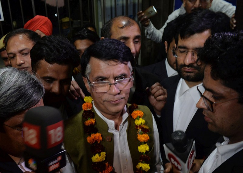 Congress leader Pawan Khera outside Dwarka Court in Delhi