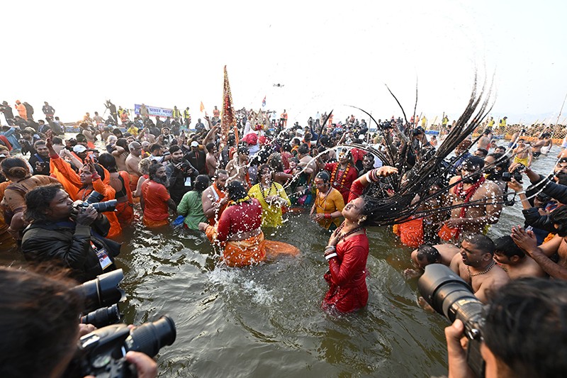 Maha Kumbh 2025: Naga sadhus steal the show on Triveni bank