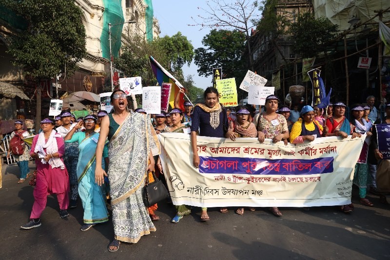 Women and transgender people march for rights in Kolkata ahead of Women's Day