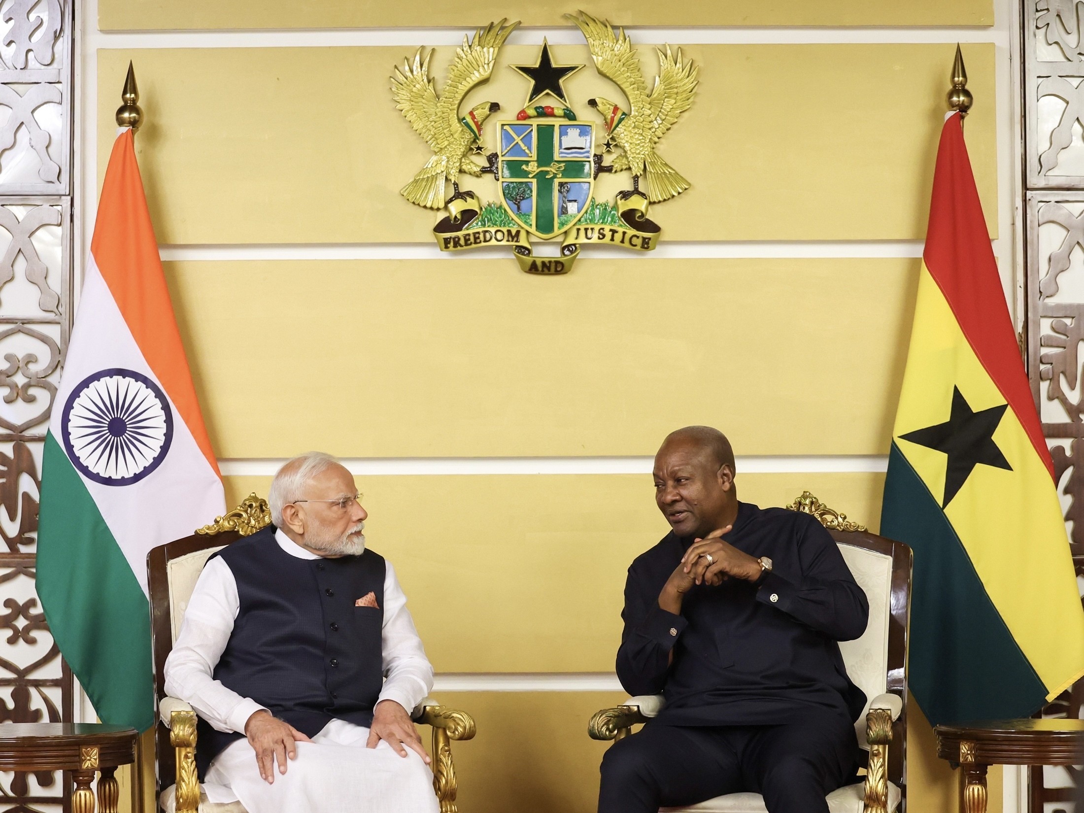 In Images: PM Modi meets Ghana Prez John Dramani Mahama prior to their deliberations