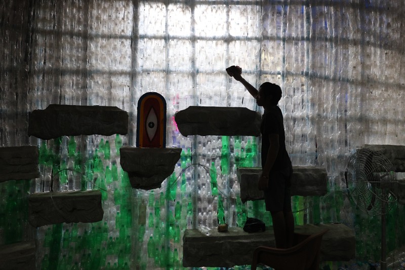 Kolkata’s Lalabagan Nabankur crafts Durga Puja Pandal with 3 lakh plastic bottles