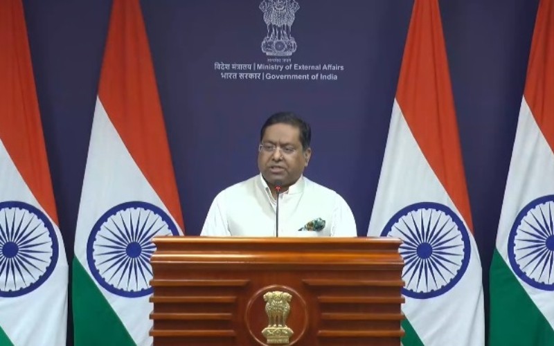 MEA spokesperson Randhir Jaiswal holds the weekly media briefing in New Delhi, November 7, 2025. Image: Screen-grab from X/@MEAIndia