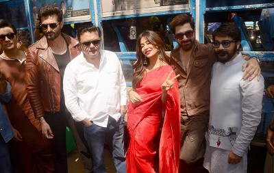 Stars of Khakee: The Bengal Chapter celebrate Kolkata’s iconic trams at Esplanade depot.