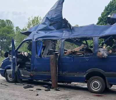 Russian drone strikes passenger bus in Ukraine, nine dead
