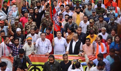 In Images: BJP organises march to law college to protest gangrape on campus