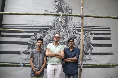 In Images: French artist collaborates with Kolkata Durga Puja