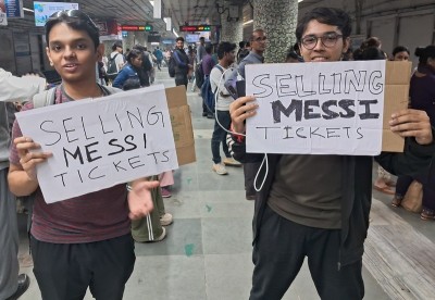 In Images: Boys sell Messi tour tickets in Kolkata