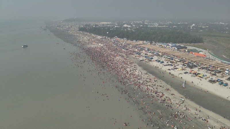Aerial views show thousands taking holy dip at Gangasagar on Makar Sankranti