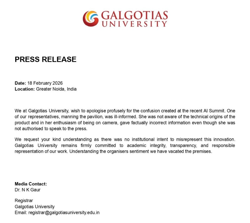 Galgotias University apologises after viral robodog video.