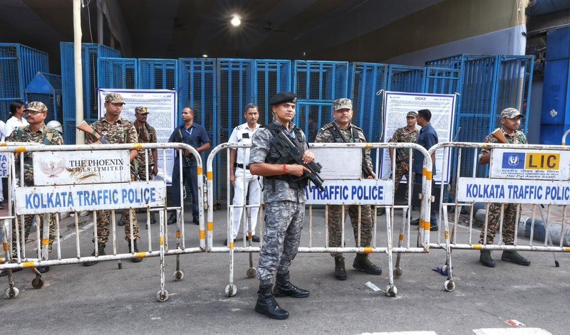 In Images: Armoured vehicle stands guard outside strongroom in Kolkata ahead of counting day