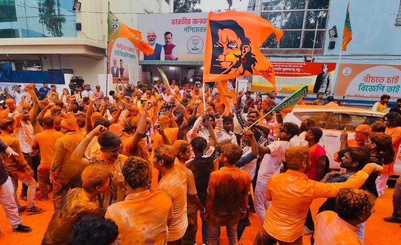 In images: In images: Kolkata erupts in saffron celebration as BJP storms to landslide Bengal victory