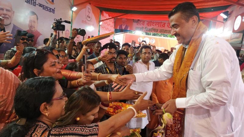 In Images: West Bengal CM Suvendu Adhikari receives grand welcome at BJP HQs