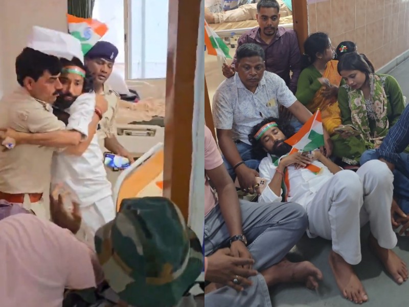 Fasting activist Devendra Nath Mahto alleges injury after police stopped him leaving a Ranchi hospital.