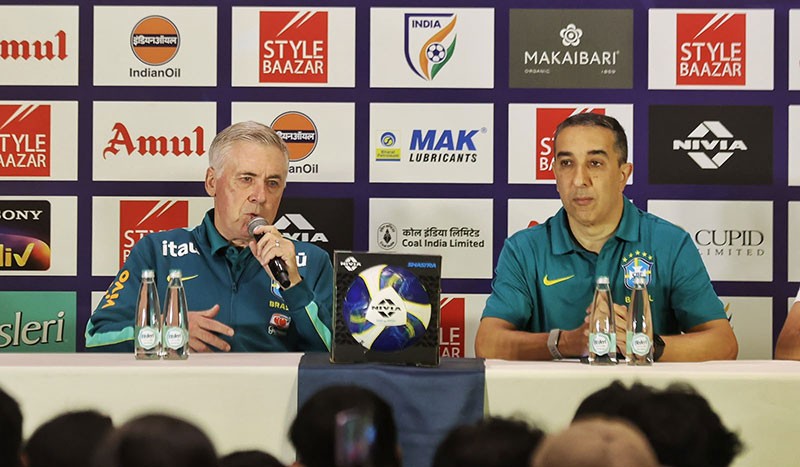 In Images: Brazil coach Carlo Ancelotti and captain Marquinhos meet press in Kolkata