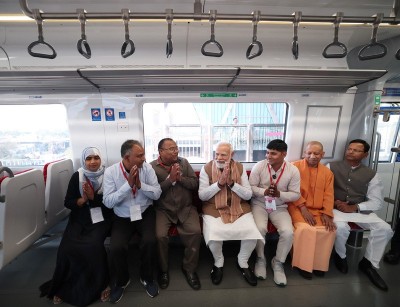 In Images: PM Modi interacts with commuters on new Meerut metro route