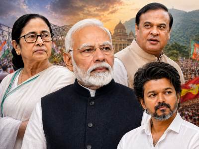Exit polls project tight Bengal race; BJP ahead in Assam, Congress gains in Kerala, Vijay rises in Tamil Nadu