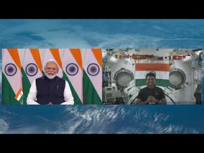 Narendra Modi interacts with Shubhanshu Shukla abroad the International Space Station via video conference
