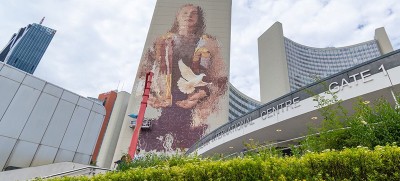 ‘Fragility of peace’ depicted in new mural on UN tower in Vienna