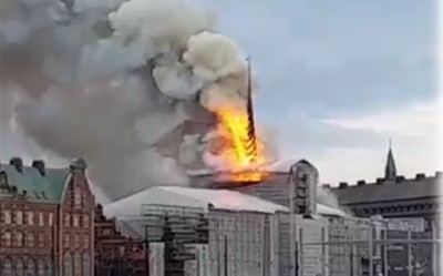 Fire partially destroys old stock exchange building in Denmark