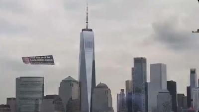 New York City witnesses powerful airline banner message urging the world to stop violence against Hindus in Bangladesh