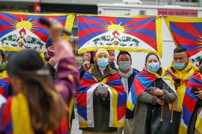 Tibetans protest infront of Chinese Embassy in Oslo, demanding release of 11 Panchen Lama 