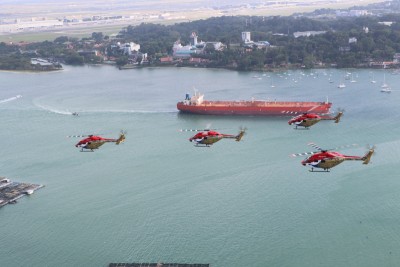 Sarang Helicopter Display Team of the Indian Air Force conducts first practice display in Singapore