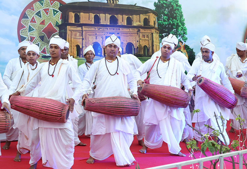 Glimpse at the Bihu celebrations, in Guwahati on April 14, 2023. PM present on the occasion.