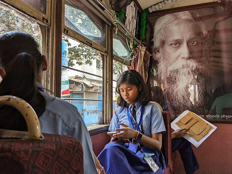 Students aboard a tramcar