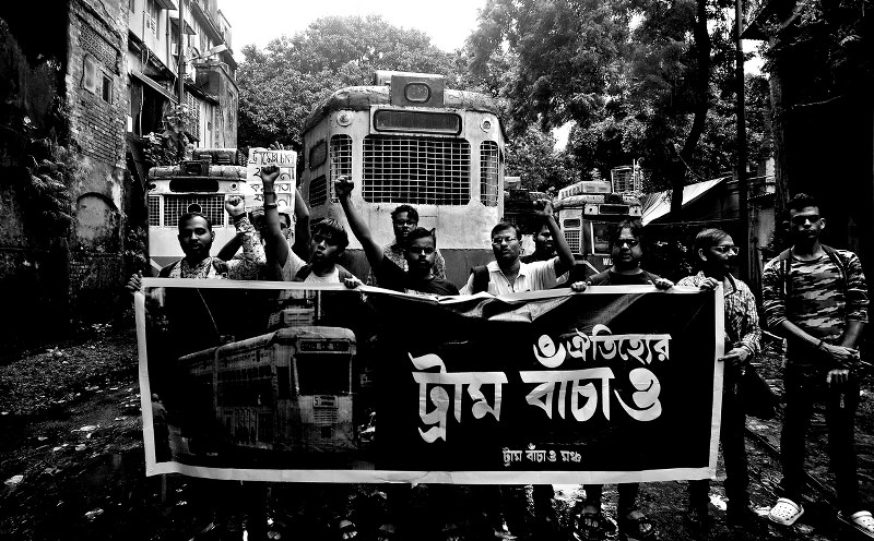 Heart-broken tram lovers are protesting. Photo by Avishek Mitra