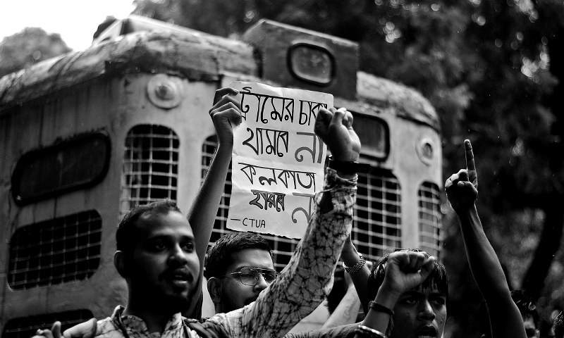 Calcutta Tram Users Association (CTUA) are protesting the decision to discontinue trams. Photo by Avishek Mitra