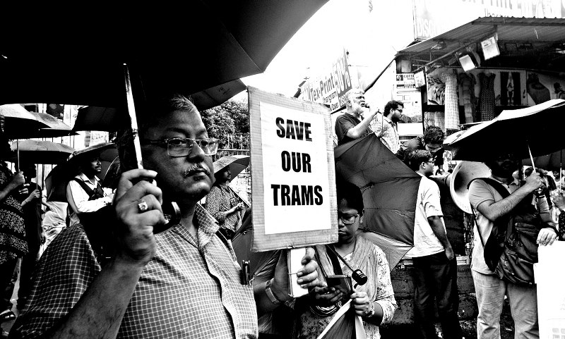 Tram lovers and activists are protesting the government decision. Photo by Avishek Mitra