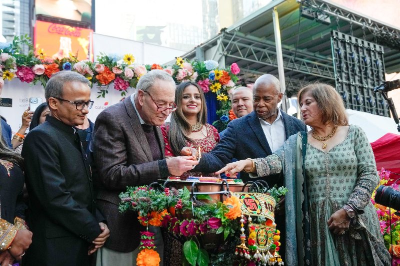 USA: Hindu community members celebrate Diwali in Times Square