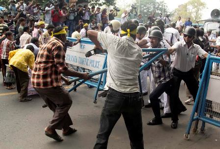  Physically challenged clash with police in Kolkata