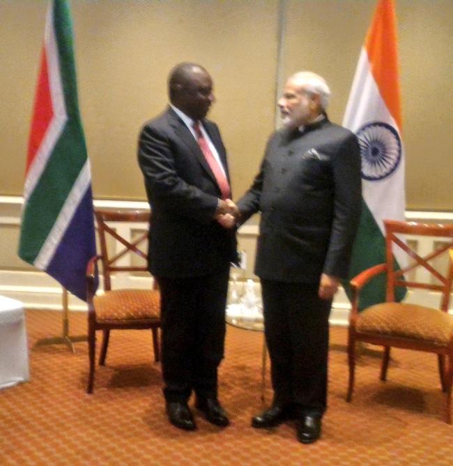 South Africa's Deputy President Cyril Ramaphosa meets Narendra Modi