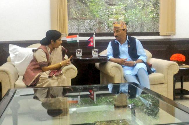 Sushma Swaraj meets Deputy Prime Minister and Foreign Minister of Nepal Kamal Thapa