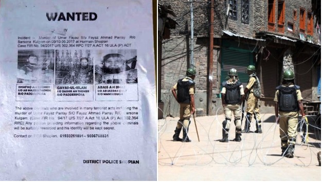 Kashmir police put up posters for information on militants who killed an army officer