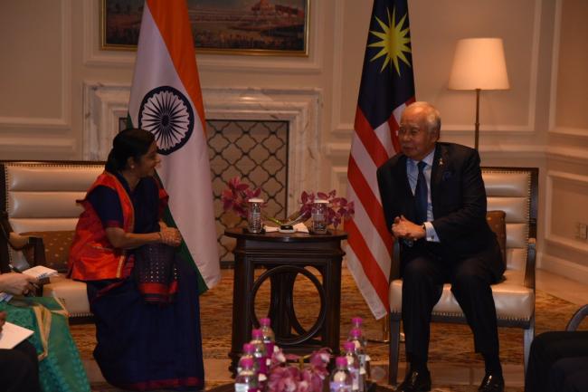 Sushma Swaraj meets Malaysian Prime Minister Najib Razak