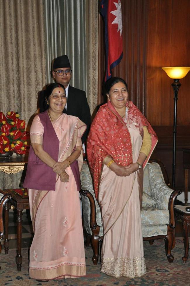 Sushma Swaraj meets Nepal President Bidhya Devi Bhandari