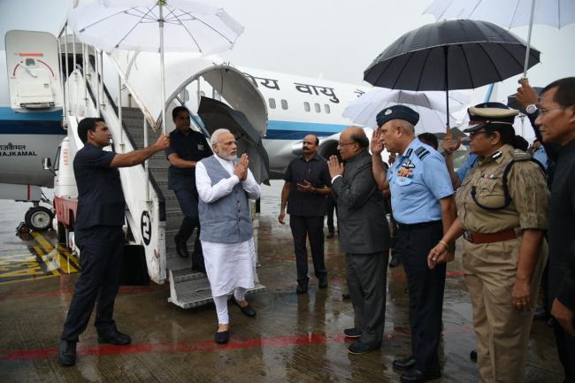 PM Narendra Modi arrives in Gujarat, to make an aerial survey of flood-hit areas