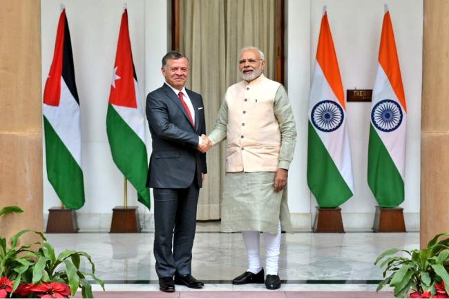 Prime Minister Narendra Modi welcomes Jordan's King Abdullah II to Hyderabad House 