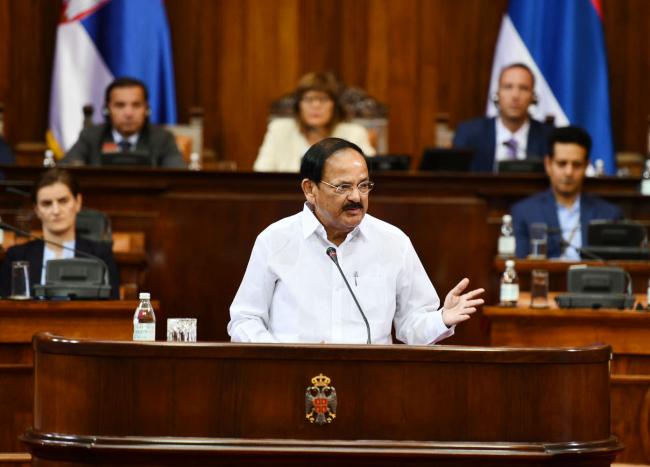 VP Naidu addresses special session of Serbian Parliament, remembers the warmth of NAM era