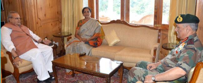 Defence Minister Nirmala Sitharaman meets Governor of Jammu and Kashmir Satya Pal Malik 