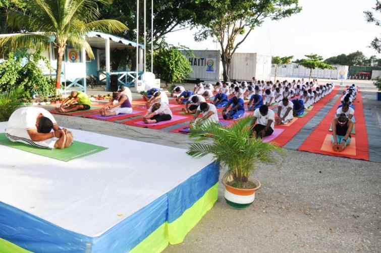 Assam Rifles UN Contingent in Haiti celebrates Yoga Day