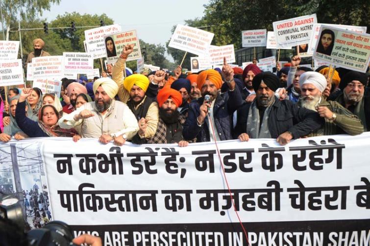 Nankana Sahib Gurdwara attack: Sikh community protests outside Pakistan embassy