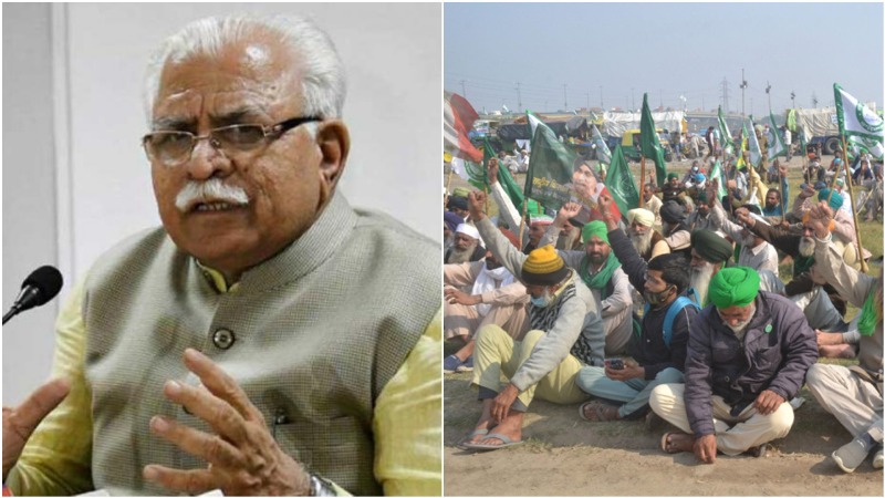 Protesting farmers show black flags to Haryana CM Manohar Lal Khattar on his way to Ambala